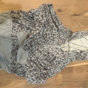 Athleta Gray and Cream Floral Balance Full Zip Hoodie